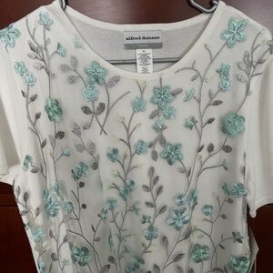 Alfred Dunner Short Sleeve Top - White and Blue Floral